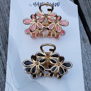 Pink and Black Floral Hair Claws - NWT